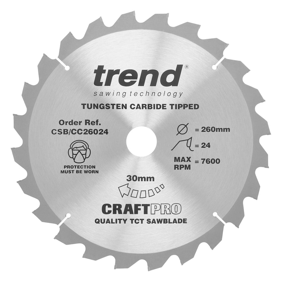 Trend Tools CSB/CC26024 Trend Wood Mitre Saw Blade 260Mm X 30Mm X 24T