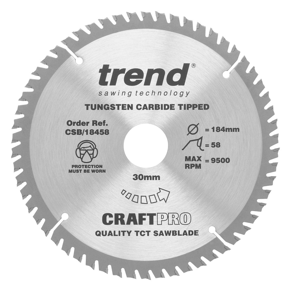 Trend Tools CSB/18458 Trend Wood Circular Saw Blade 184Mm X 30Mm X 58T