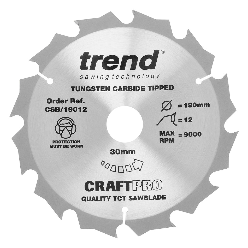 Trend Tools CSB/19012 Trend Wood Circular Saw Blade 190Mm X 30Mm X 12T