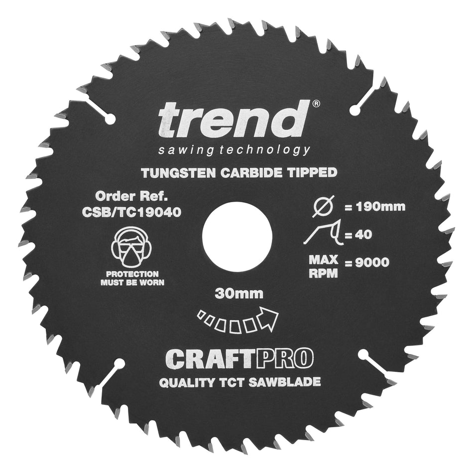 Trend Tools CSB/TC19040 Trend Wood Circular Saw Blade 190Mm X 30Mm X 40T