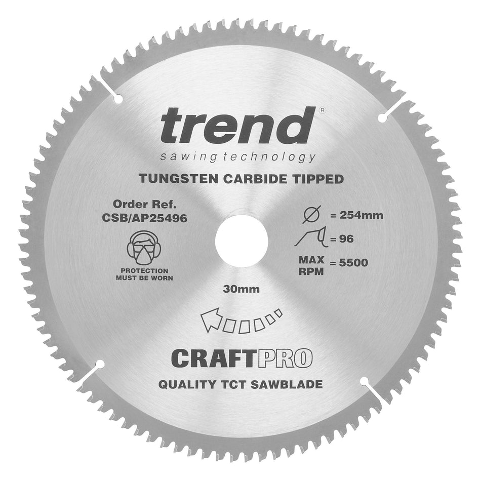 Trend Tools CSB/AP25496 Trend Aluminium/Plastic Circular Saw Blade 254Mm X 30Mm X 96T