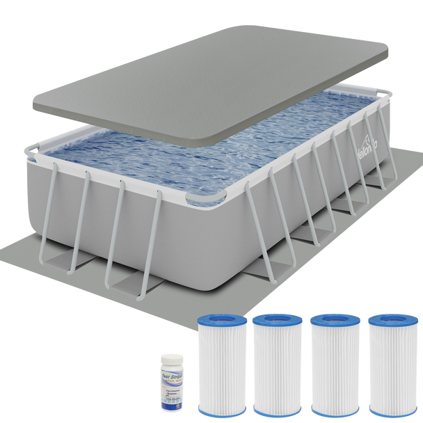 Dellonda DL140  Deluxe Steel Frame Swimming Pool with Filter Pump 18ft, Top Cover, Ground Sheet, Additional Filters