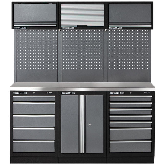 Clarke 7632905 COMBGSM04 Modular Storage System 14 Piece Package Stainless Steel Worktops