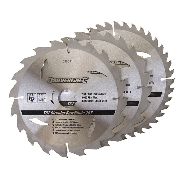 Silverline 590591 TCT Circular Saw Blades 20, 24, 40T 3pk