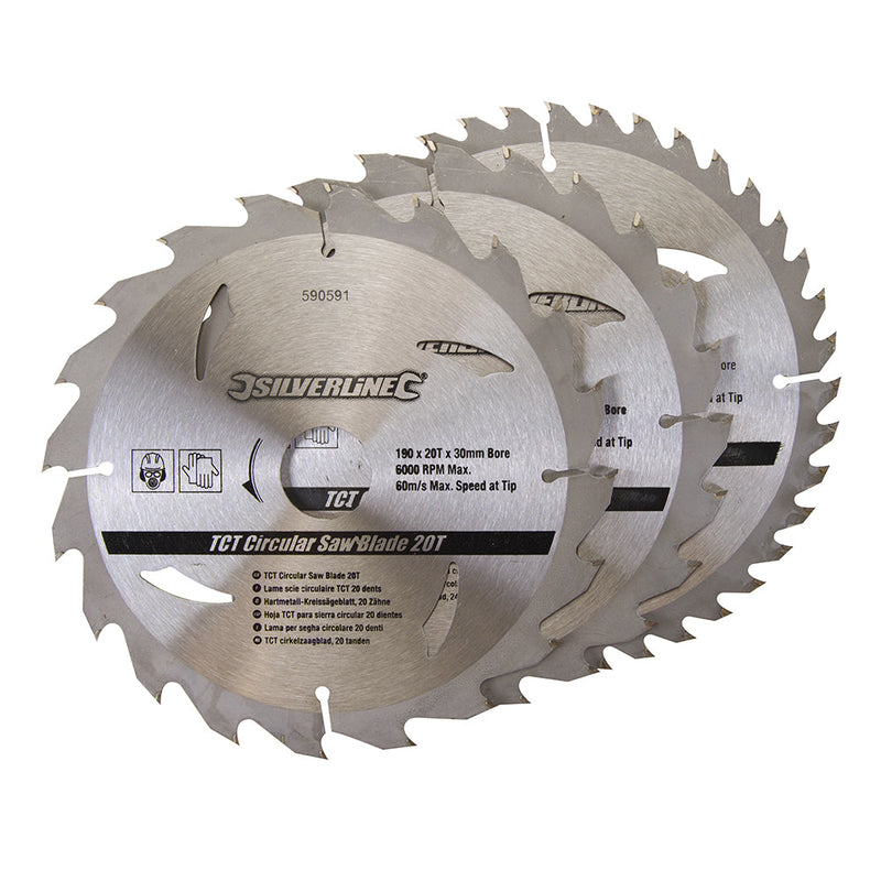 Silverline 590591 TCT Circular Saw Blades 20, 24, 40T 3pk