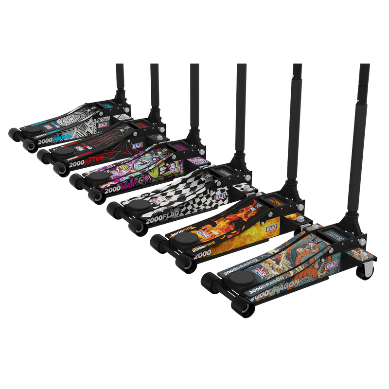 Sealey 2000CB Low Entry Custom Design Trolley Jack with Rocket Lift 2 Tonne - Black