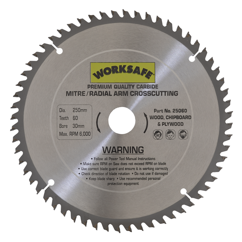 Sealey 25060 Worksafe¬Æ TCT Saw Blade 250 x 30mm 60tpu