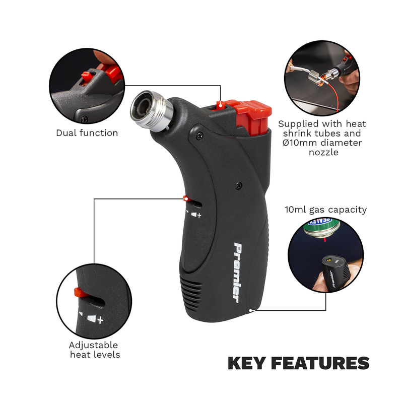 Sealey AK2974 Premier Micro Butane Hot Air Blower/Heating Torch with Heat Shrink Tubing