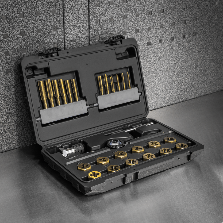 Sealey AK3026IMP Premier Hexagonal Tap & Die Set 26pc Hexagonal  - Imperial - Titanium Coated