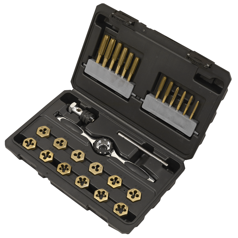 Sealey AK3026IMP Premier Hexagonal Tap & Die Set 26pc Hexagonal  - Imperial - Titanium Coated