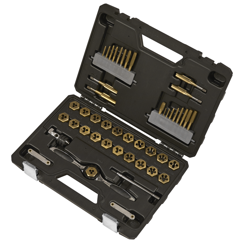 Sealey AK3046 Premier Metric & Imperial Titanium Coated Hexagonal Tap & Die Set 46pc