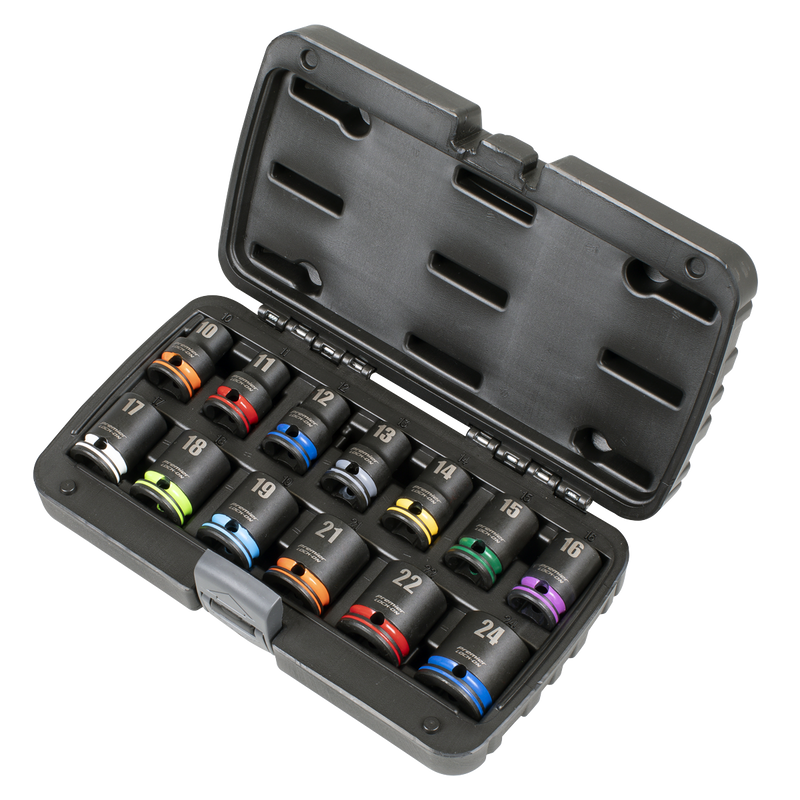Sealey AK56160M Lock-On‚Ñ¢ Impact Socket Set 1/2"Sq Drive 13pc 6pt Metric