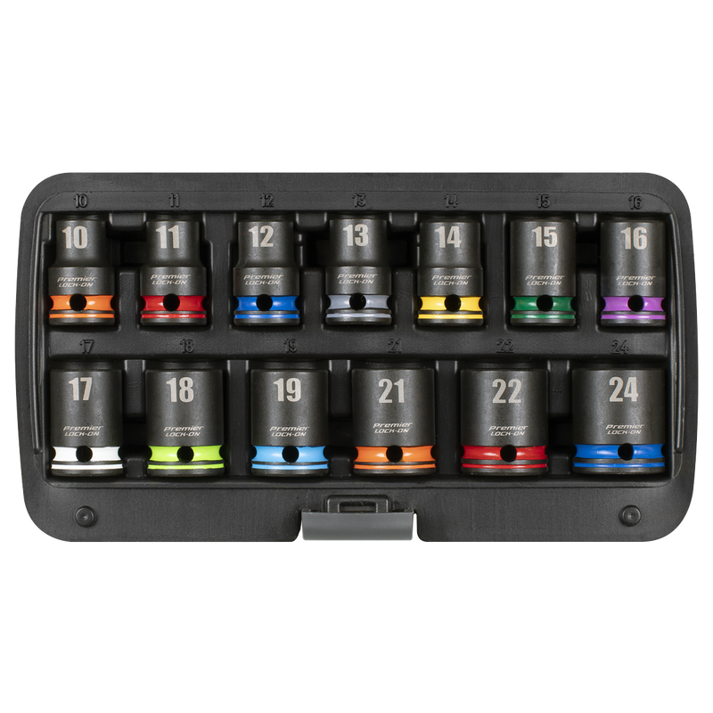 Sealey AK56160M Lock-On‚Ñ¢ Impact Socket Set 1/2"Sq Drive 13pc 6pt Metric