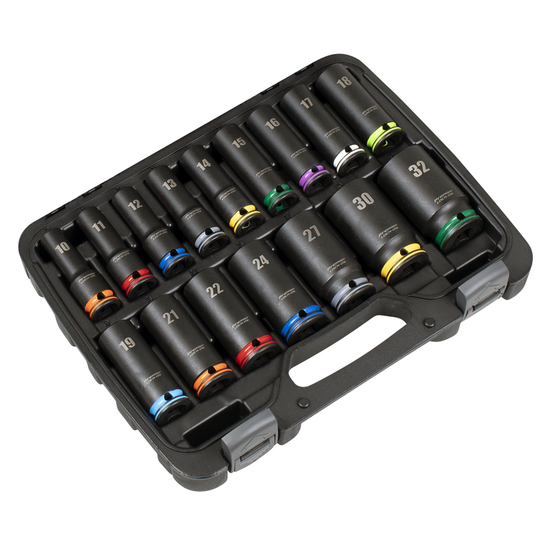 Sealey AK58170M Lock-On‚Ñ¢ Deep Impact Socket Set 1/2"Sq Drive 16pc