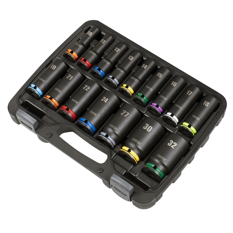 Sealey AK58170M Lock-On‚Ñ¢ Deep Impact Socket Set 1/2"Sq Drive 16pc