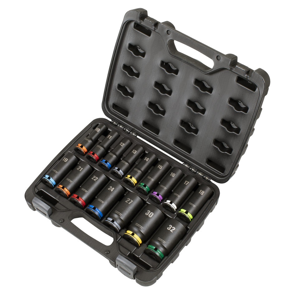 Sealey AK58170M Lock-On‚Ñ¢ Deep Impact Socket Set 1/2"Sq Drive 16pc