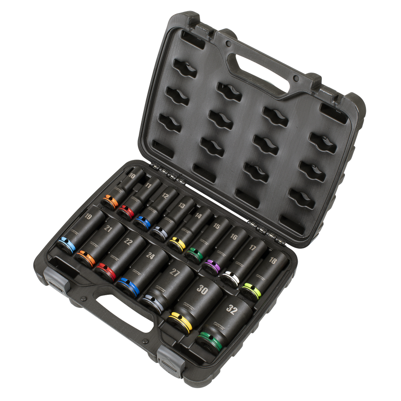 Sealey AK58170M Lock-On‚Ñ¢ Deep Impact Socket Set 1/2"Sq Drive 16pc
