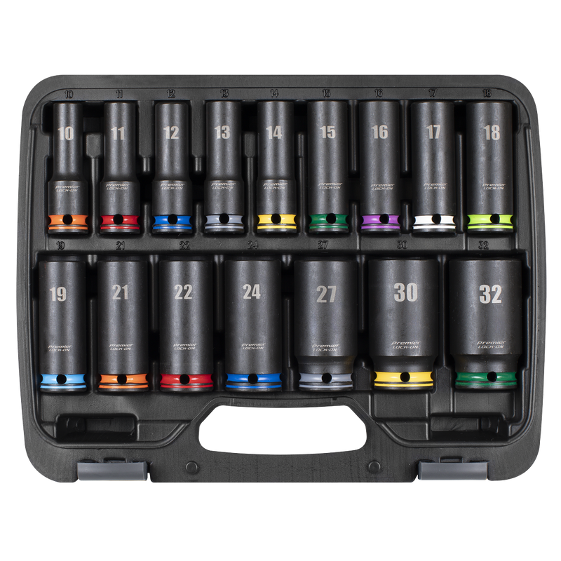 Sealey AK58170M Lock-On‚Ñ¢ Deep Impact Socket Set 1/2"Sq Drive 16pc
