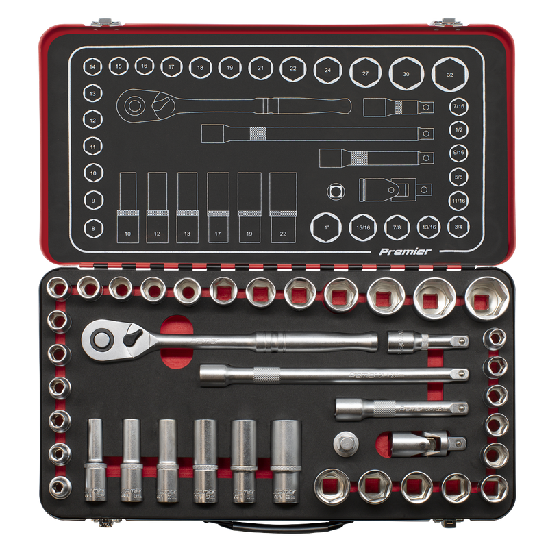 Sealey AK7925 Socket Set 1/2"Sq Drive 40pc - Metric/Imperial - Premier Platinum