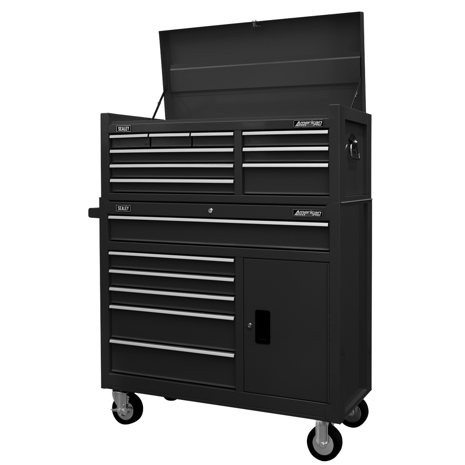 Sealey AP41STACKB Topchest & Rollcab Combination 15 Drawer with Ball-Bearing Slides - Black