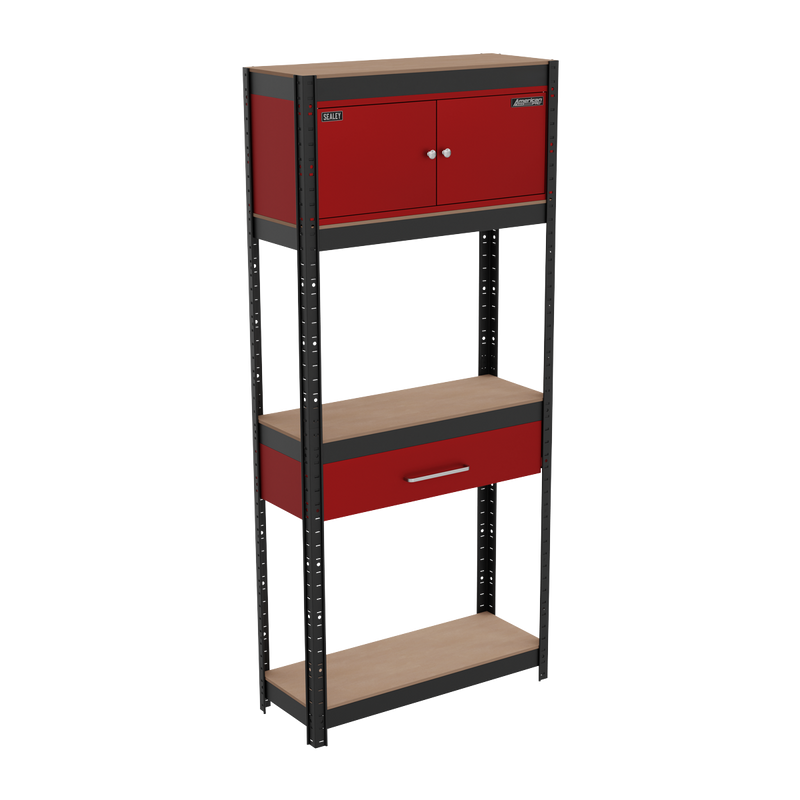 Sealey AP830R Shelving Unit 4-Tier with Cupboard & Drawer