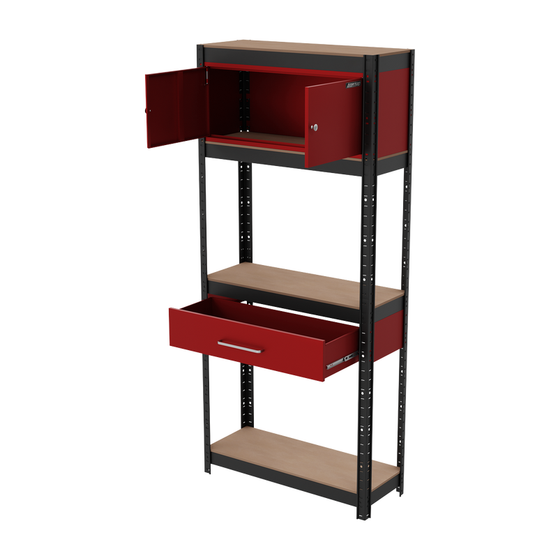 Sealey AP830R Shelving Unit 4-Tier with Cupboard & Drawer