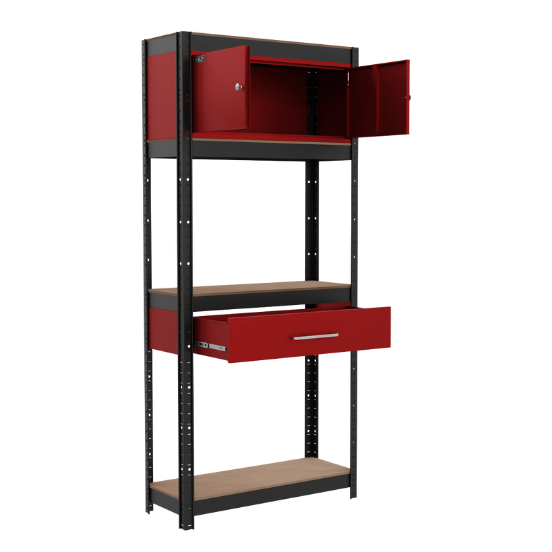 Sealey AP830R Shelving Unit 4-Tier with Cupboard & Drawer