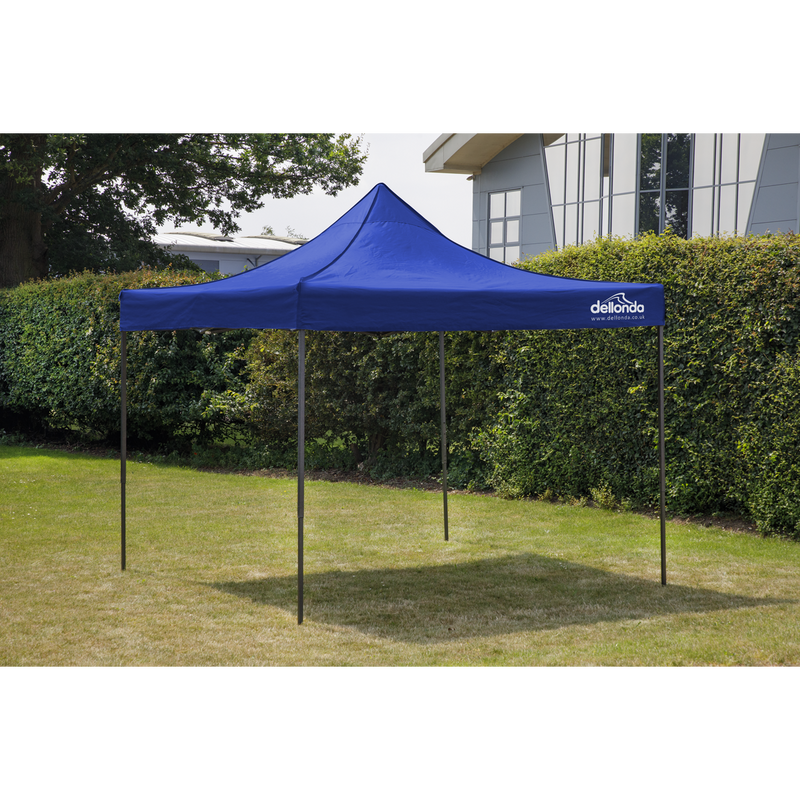 Dellonda DG127 Premium 2x2m Pop-Up Gazebo, Heavy Duty, PVC Coated, Water Resistant Fabric, Supplied with Carry Bag, Rope, Stakes & Weight Bags - Blue Canopy