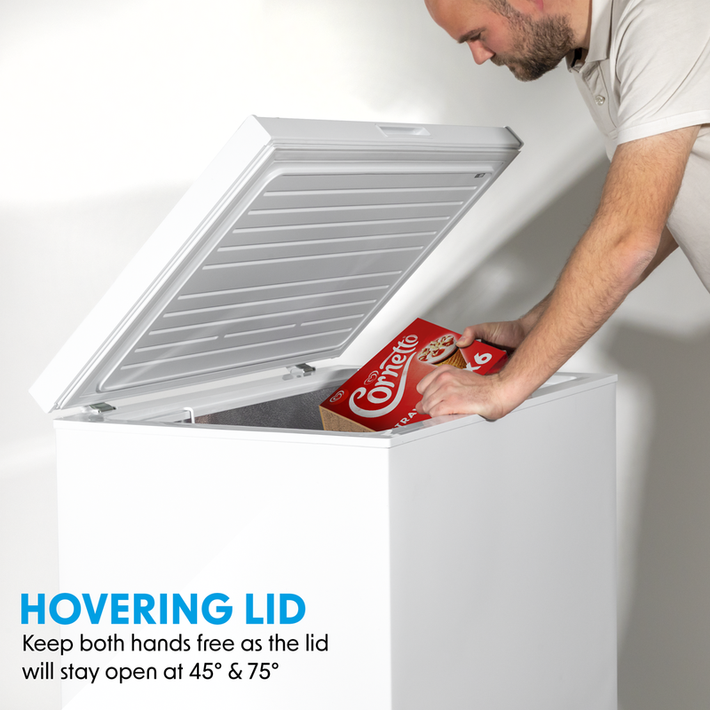 Baridi DH111  Freestanding Chest Freezer, 199L Capacity, Garages and Outbuilding Safe, -12 to -24 degreeC Adjustable Thermostat with Refrigeration Mode, White