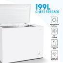 Baridi DH111  Freestanding Chest Freezer, 199L Capacity, Garages and Outbuilding Safe, -12 to -24 degreeC Adjustable Thermostat with Refrigeration Mode, White