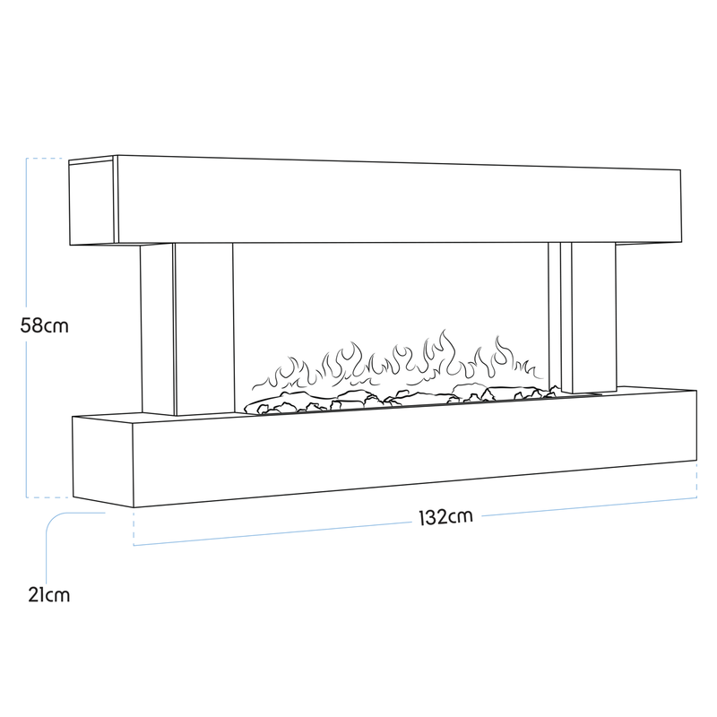 Baridi DH112 Wall Mounting Electric Fireplace with LED Flame Effect 52" - Grey