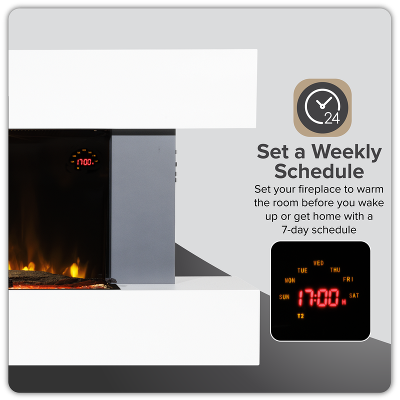 Baridi DH112 Wall Mounting Electric Fireplace with LED Flame Effect 52" - Grey