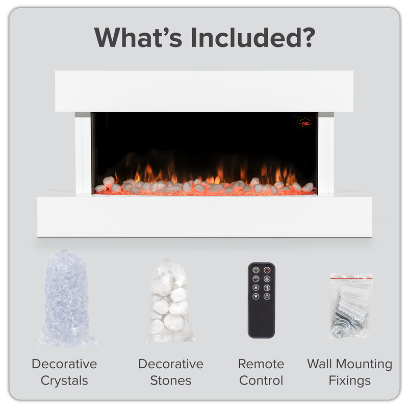 Baridi DH113 Wall Mounting Electric Fireplace with LED Flame Effect 46" - White