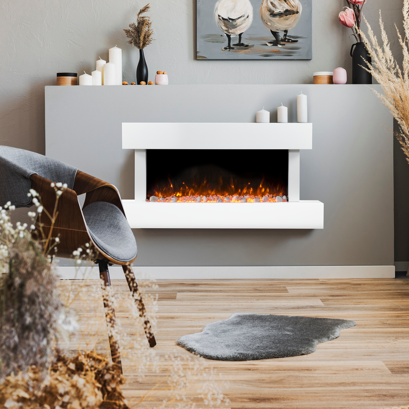 Baridi DH113 Wall Mounting Electric Fireplace with LED Flame Effect 46" - White
