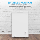 Baridi DH116  Freestanding Chest Freezer, 99L Capacity, Garages and Outbuilding Safe, -12 to -24 degreeC Adjustable Thermostat with Refrigeration Mode, White