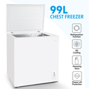 Baridi DH116  Freestanding Chest Freezer, 99L Capacity, Garages and Outbuilding Safe, -12 to -24 degreeC Adjustable Thermostat with Refrigeration Mode, White