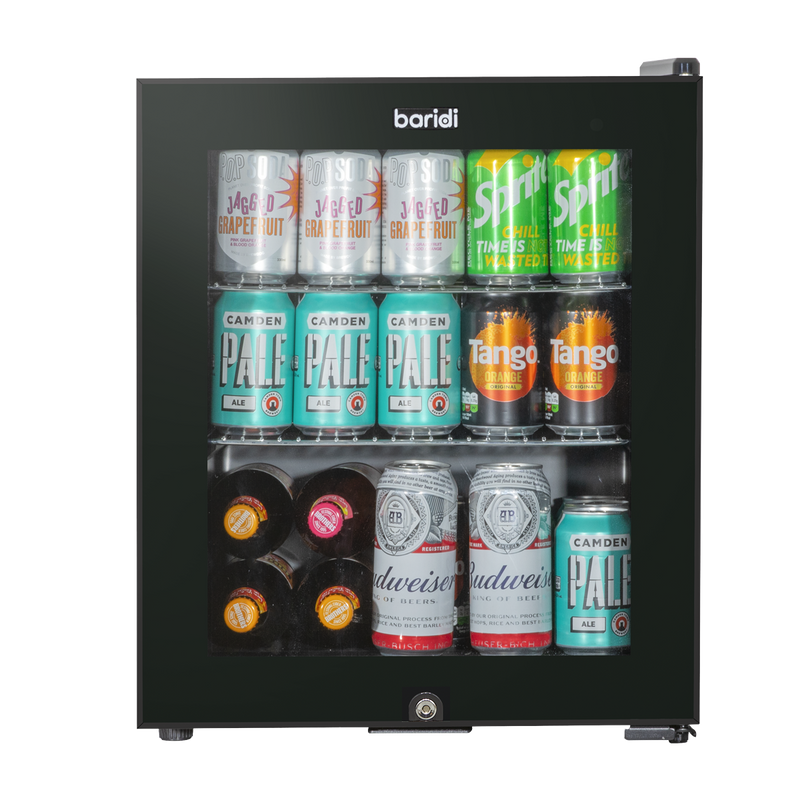 Baridi DH12  50L Tabletop Beer & Drinks Mini Fridge with Light 3-10 degreeC - Black & Glass
