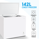 Baridi DH120  Freestanding Chest Freezer, 142L Capacity, Garages and Outbuilding Safe, -12 to -24 degreeC Adjustable Thermostat with Refrigeration Mode, White