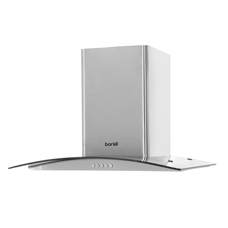 Baridi DH128  60cm Curved Glass Cooker Hood with Carbon Filters, LED Lights, Stainless Steel