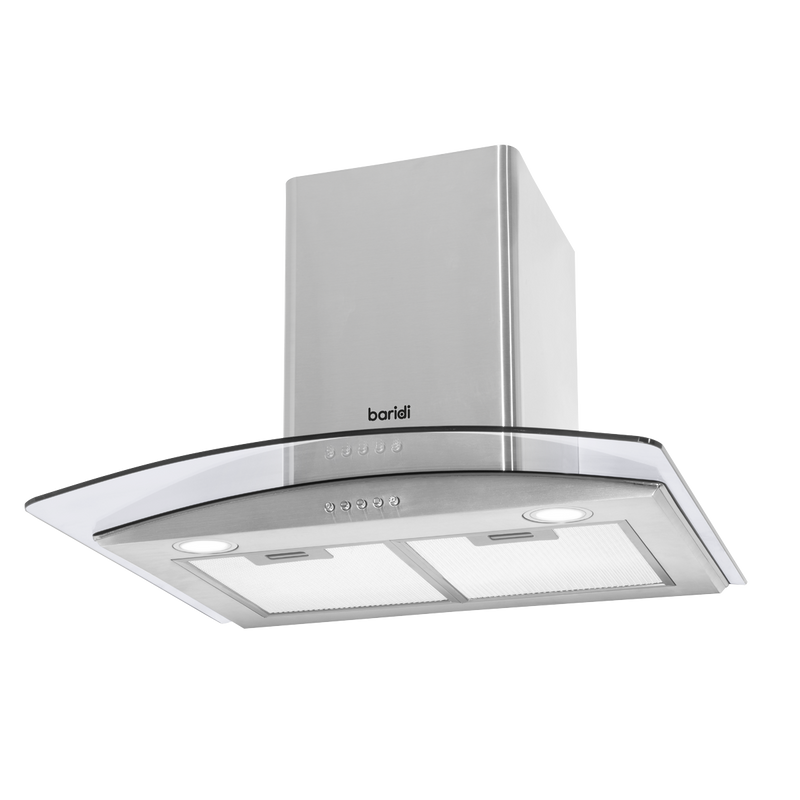 Baridi DH128  60cm Curved Glass Cooker Hood with Carbon Filters, LED Lights, Stainless Steel