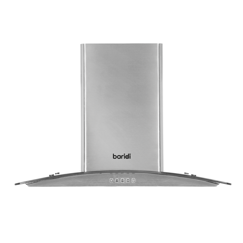 Baridi DH128  60cm Curved Glass Cooker Hood with Carbon Filters, LED Lights, Stainless Steel