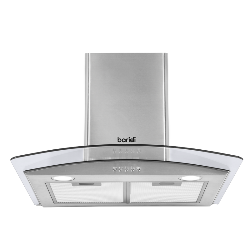 Baridi DH128  60cm Curved Glass Cooker Hood with Carbon Filters, LED Lights, Stainless Steel