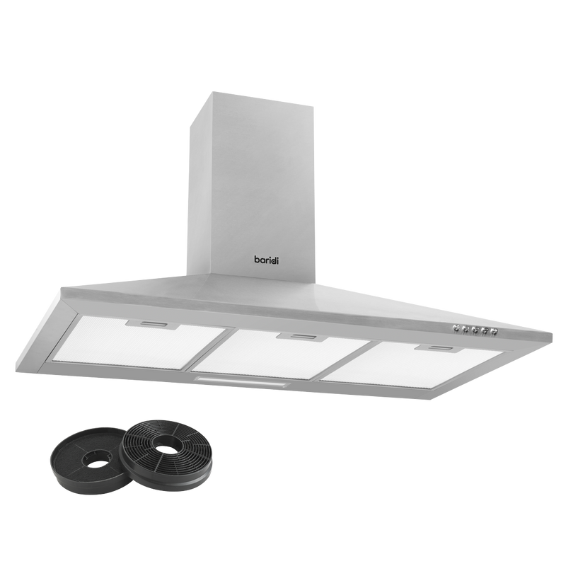 Baridi DH128  60cm Curved Glass Cooker Hood with Carbon Filters, LED Lights, Stainless Steel