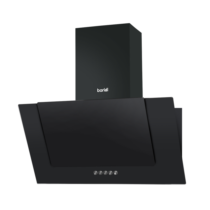 Baridi DH129  60cm Angled Chimney Cooker Hood with Carbon Filters, LED Lamp, Energy Class B, Black Glass