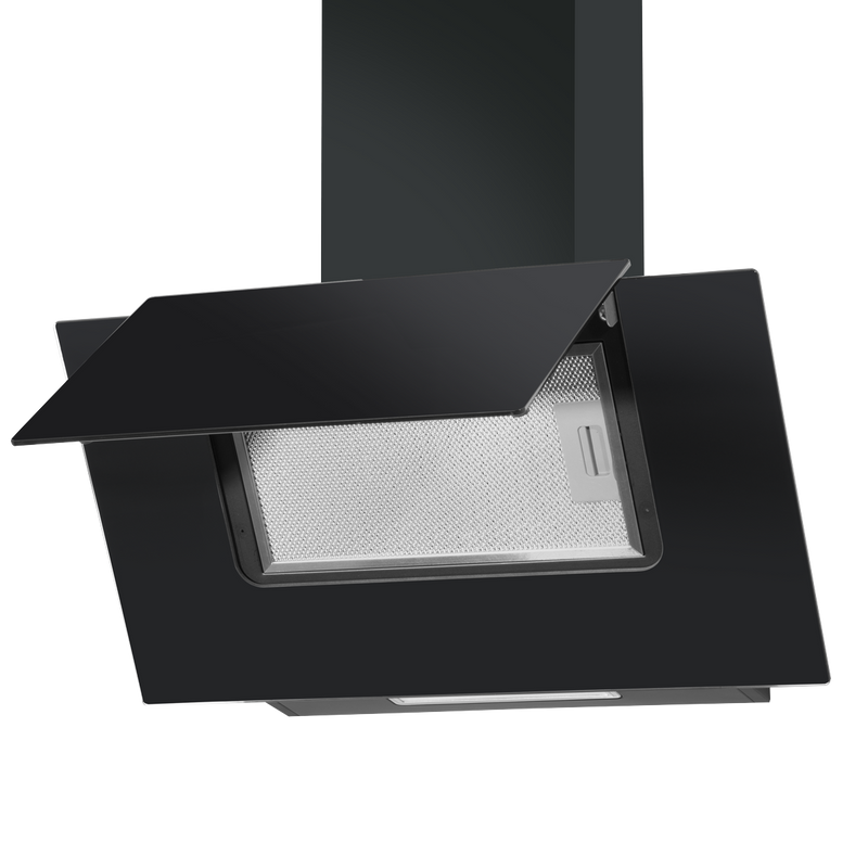 Baridi DH129  60cm Angled Chimney Cooker Hood with Carbon Filters, LED Lamp, Energy Class B, Black Glass