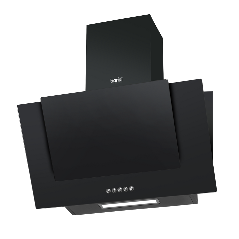 Baridi DH129  60cm Angled Chimney Cooker Hood with Carbon Filters, LED Lamp, Energy Class B, Black Glass