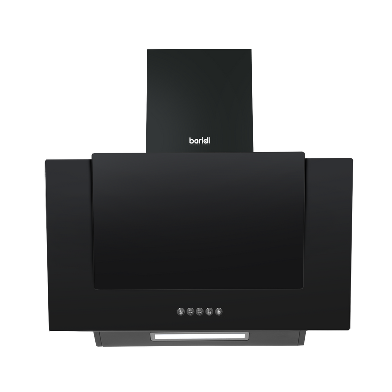 Baridi DH129  60cm Angled Chimney Cooker Hood with Carbon Filters, LED Lamp, Energy Class B, Black Glass