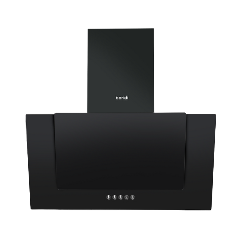 Baridi DH129  60cm Angled Chimney Cooker Hood with Carbon Filters, LED Lamp, Energy Class B, Black Glass