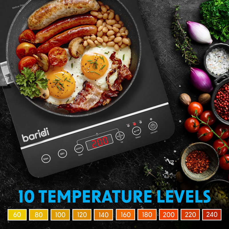 Sealey DH145 Baridi Induction Hob: Single Zone with 13A Plug, 10 Power Settings 200W-2000W, Touch Controls, 3-Hour Timer Function, Child Lock, Black