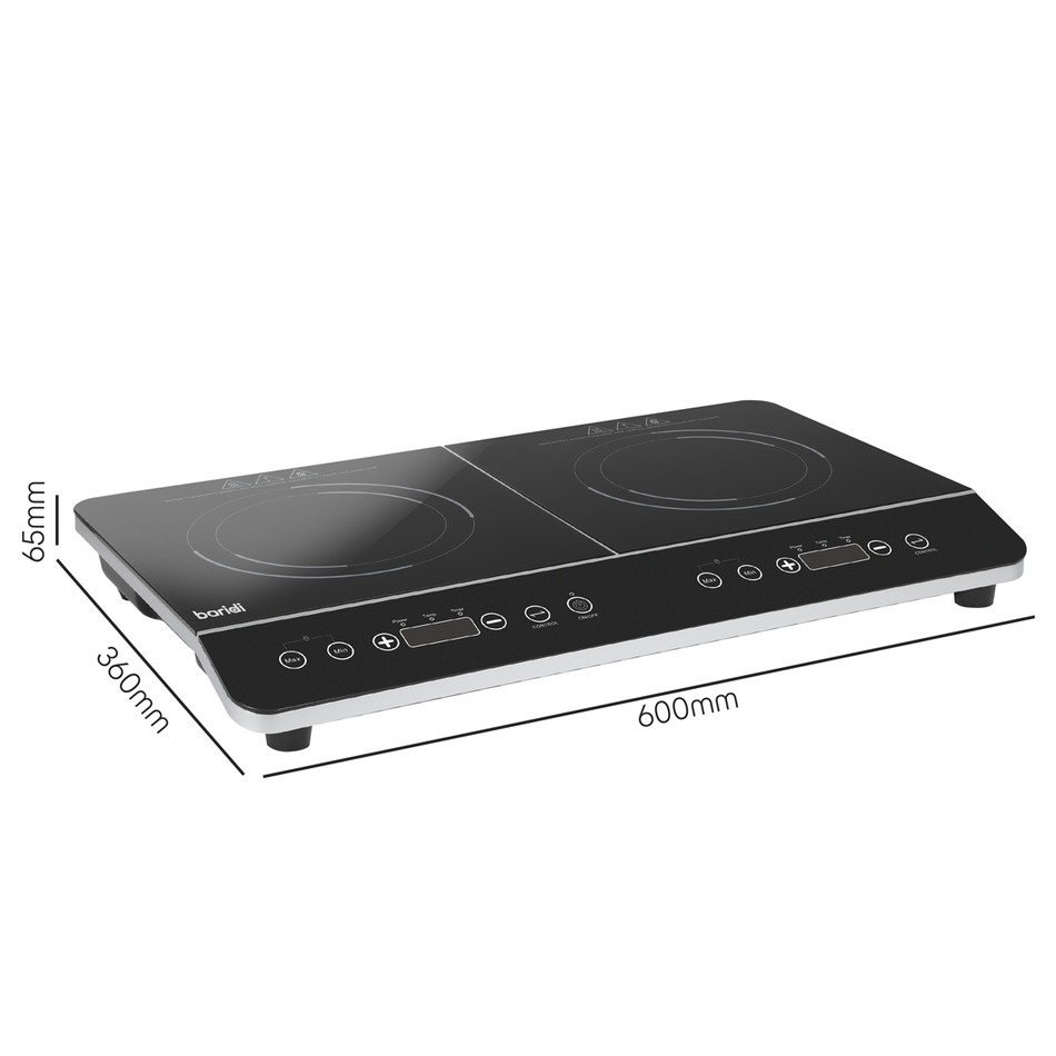 Baridi DH146  Portable Induction Hob: Two Zone Cooktop with 13A Plug, 2800W, 10 Power Settings, Touch Controls, 3-Hour Timer Function, Child Safety Lock, Black